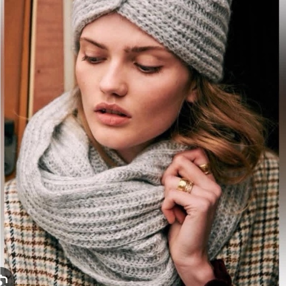 Sezane 🇫🇷 Charlotte Scarf and Beanie 2 pc Set Dark Grey Gris NEW - Picture 7 of 7